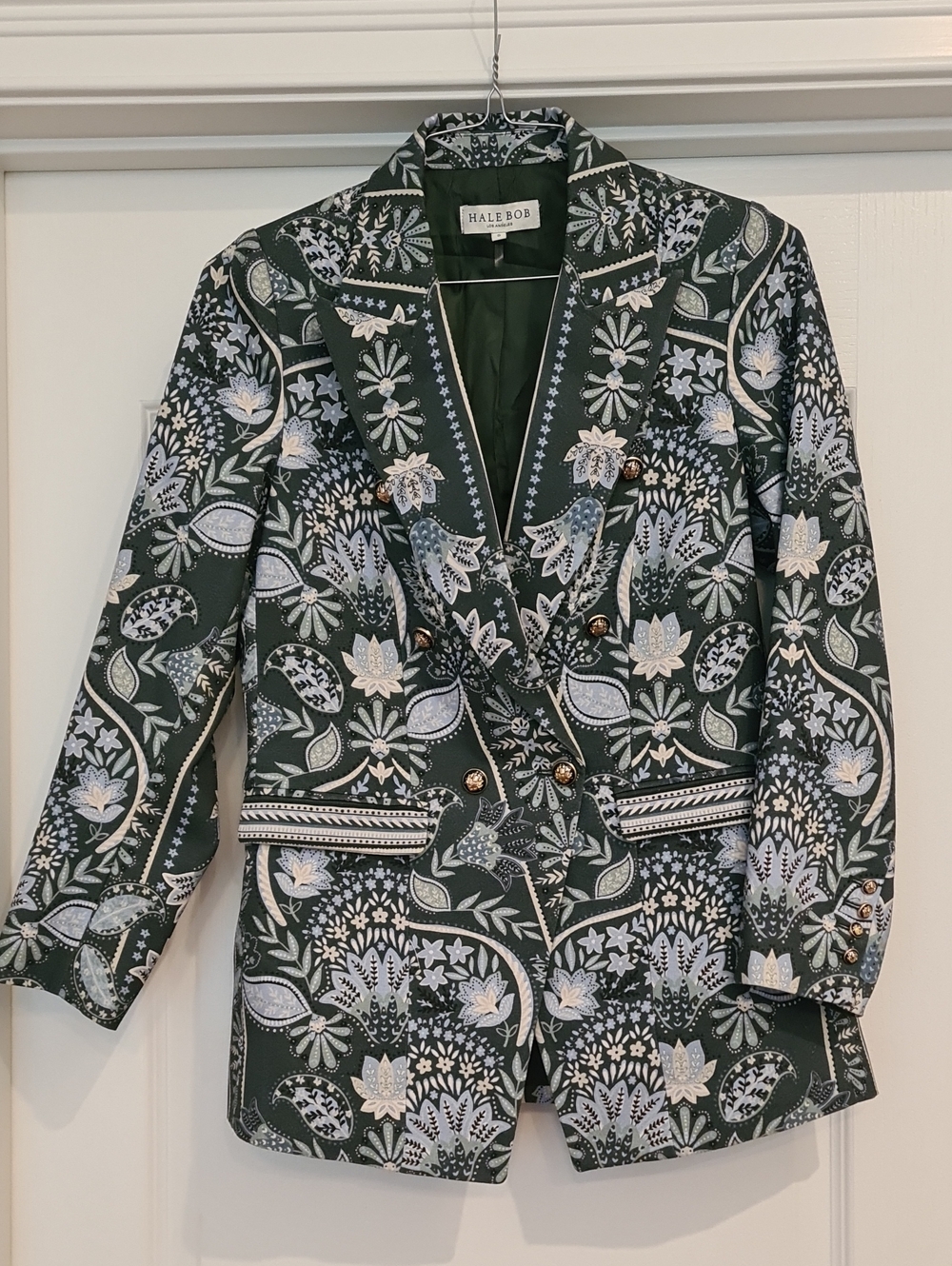 Hale Bob Green Floral Double-Breasted Blazer